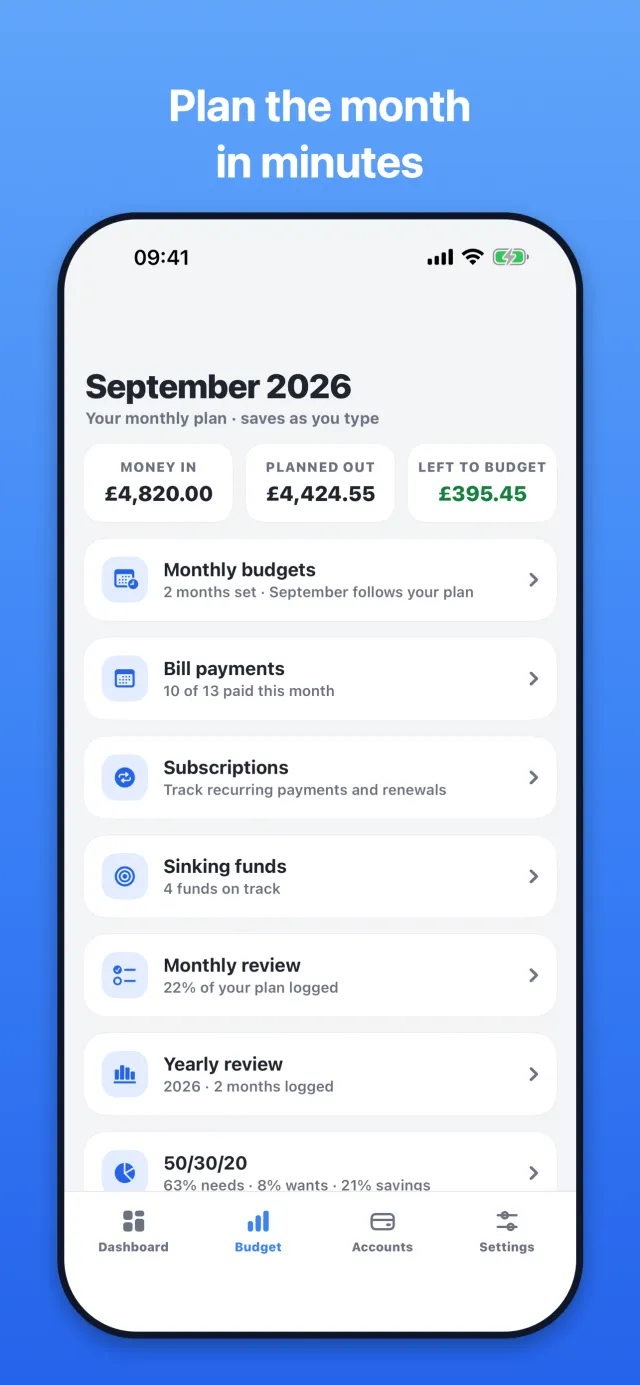 Budget: plan the month in minutes.